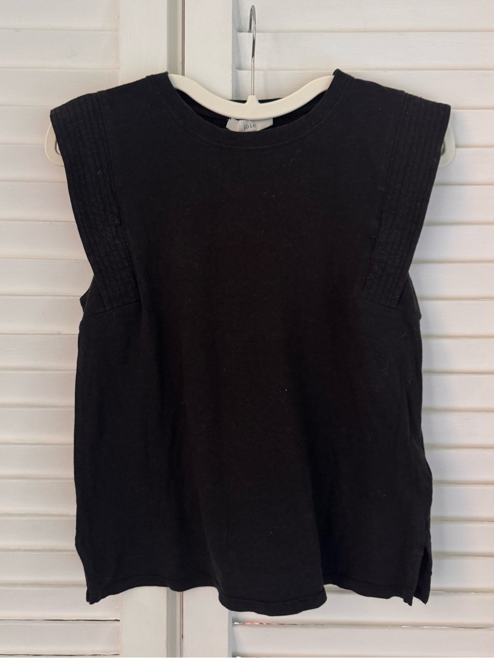 Joie Cotton Muscle Tee with Shoulder Detail in Black